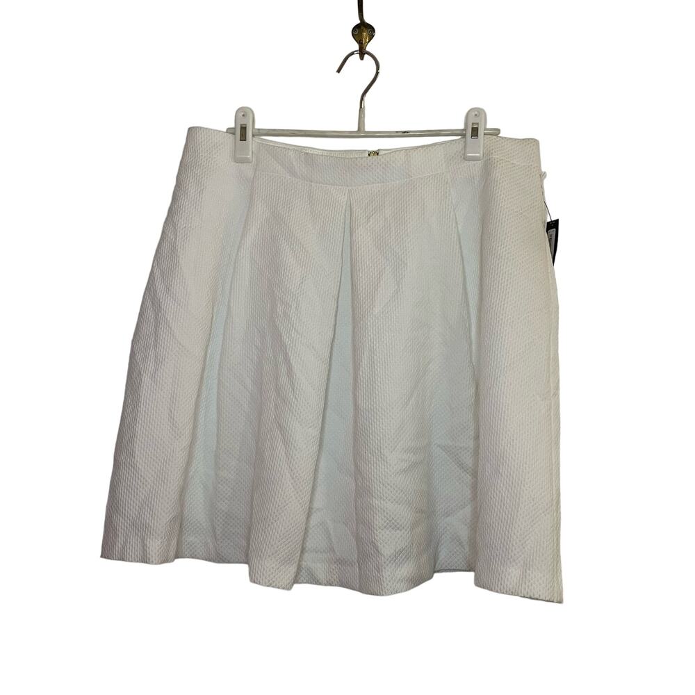 Worthington NWT white pleated waffle weave skirt size 16 back zip 38" waist